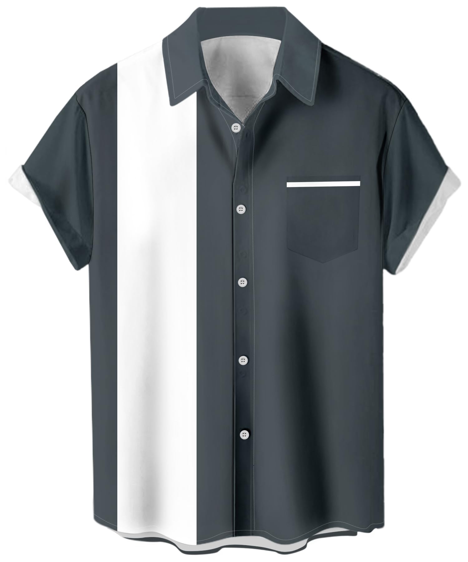 Men's Vintage Bowling Shirts 1950s Casual Short Sleeve Button Up Contrast Shirt Summer Color Block Cuban Shirts