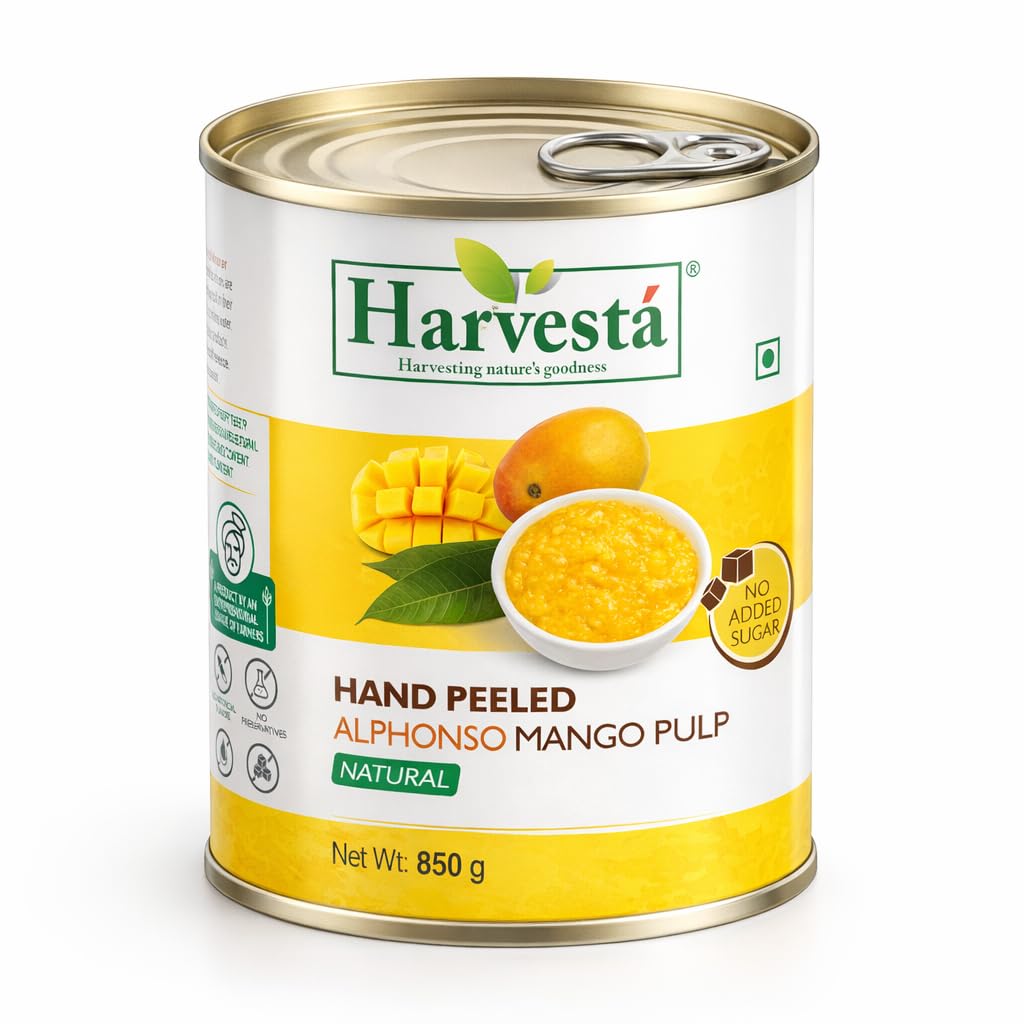 Harvesta Hand Peeled Alphonso Natural Mango Pulp 850g | Traditional Fruit Pulp for Shakes Smoothies Aamras Ice Creams Sweets | Desserts Beverages Cooking and Everyday Kitchen Use-image-30