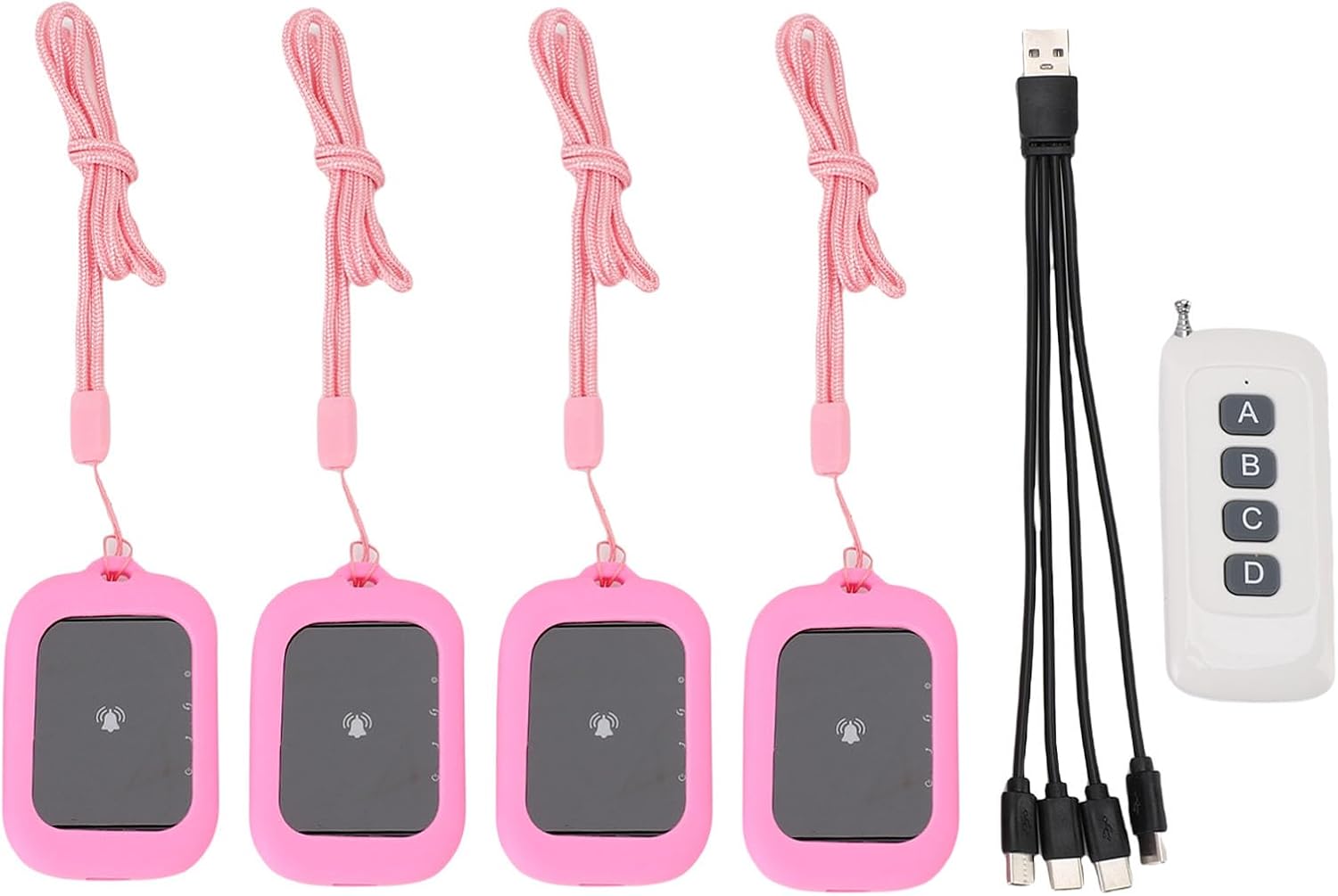 Restaurant Pager System,Wireless Calling System with 4 Receivers,800M 3 Prompt Mode Waterproofing Guest Queue Pager Buzzer for Restaurant (Pink)