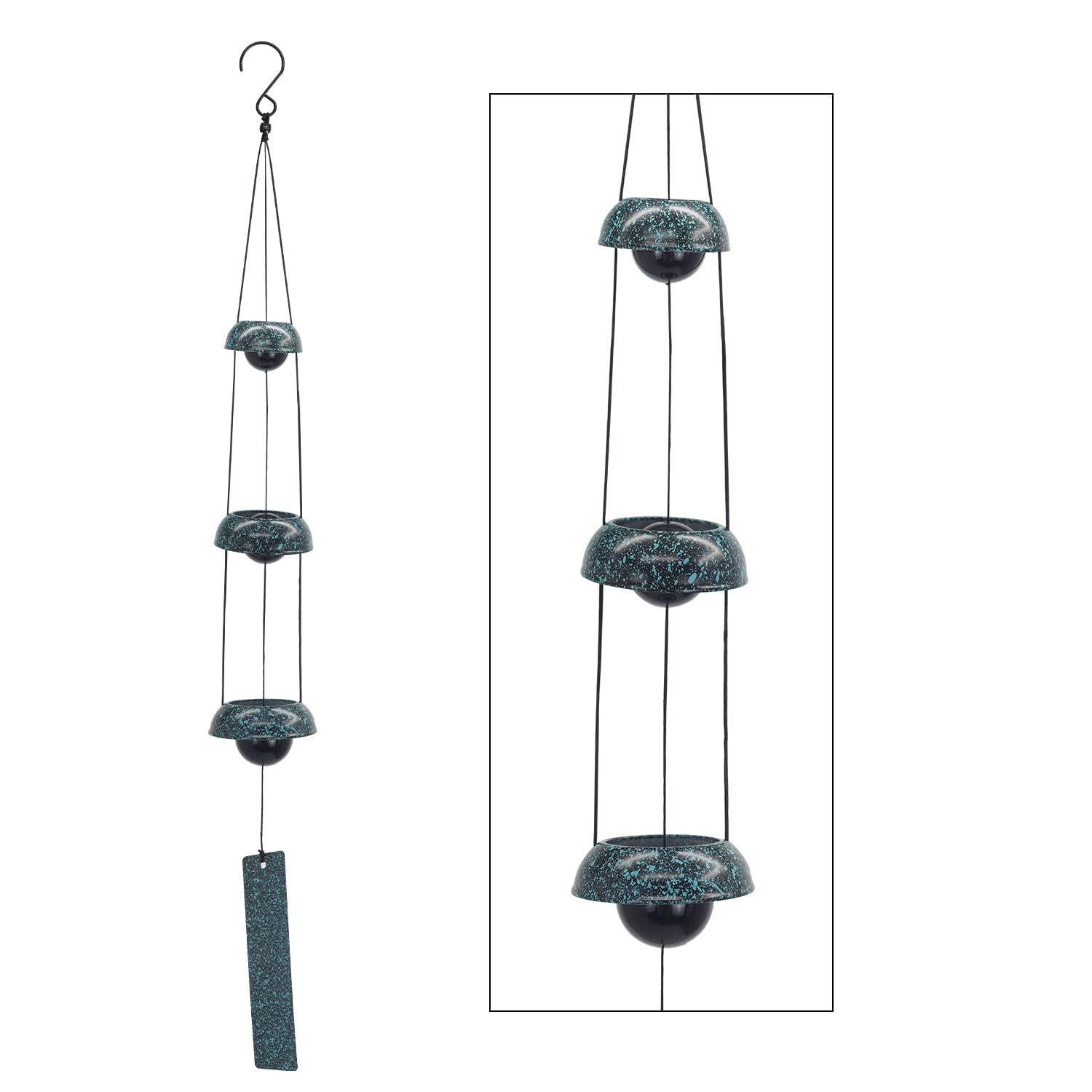 ASTARIN Temple Wind Chimes - Dark Atrovirens, 3 Bells, Feng Shui Home Yard Decoration, Memorial Gift for Peace Lovers