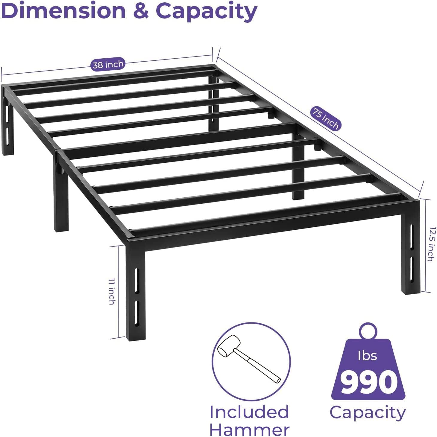 GreenForest Twin Bed Frame Quick Lock Heavy Duty Metal Platform Bed Mattress Foundation, No Screws and No Box Spring Needed