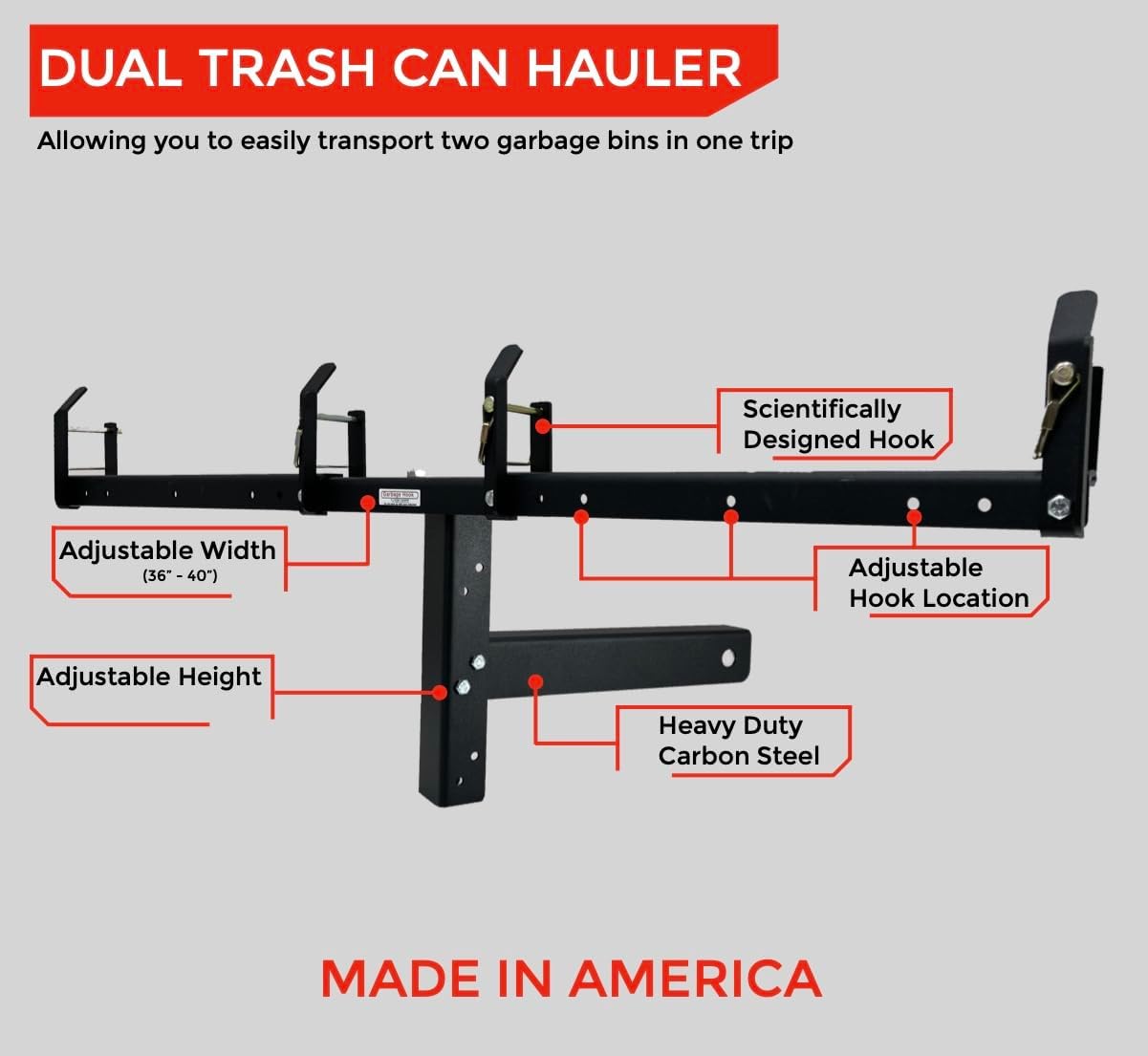 American Made Premium Dual Can Receiver Garbage Hauling Hitch - by Garbage Commander