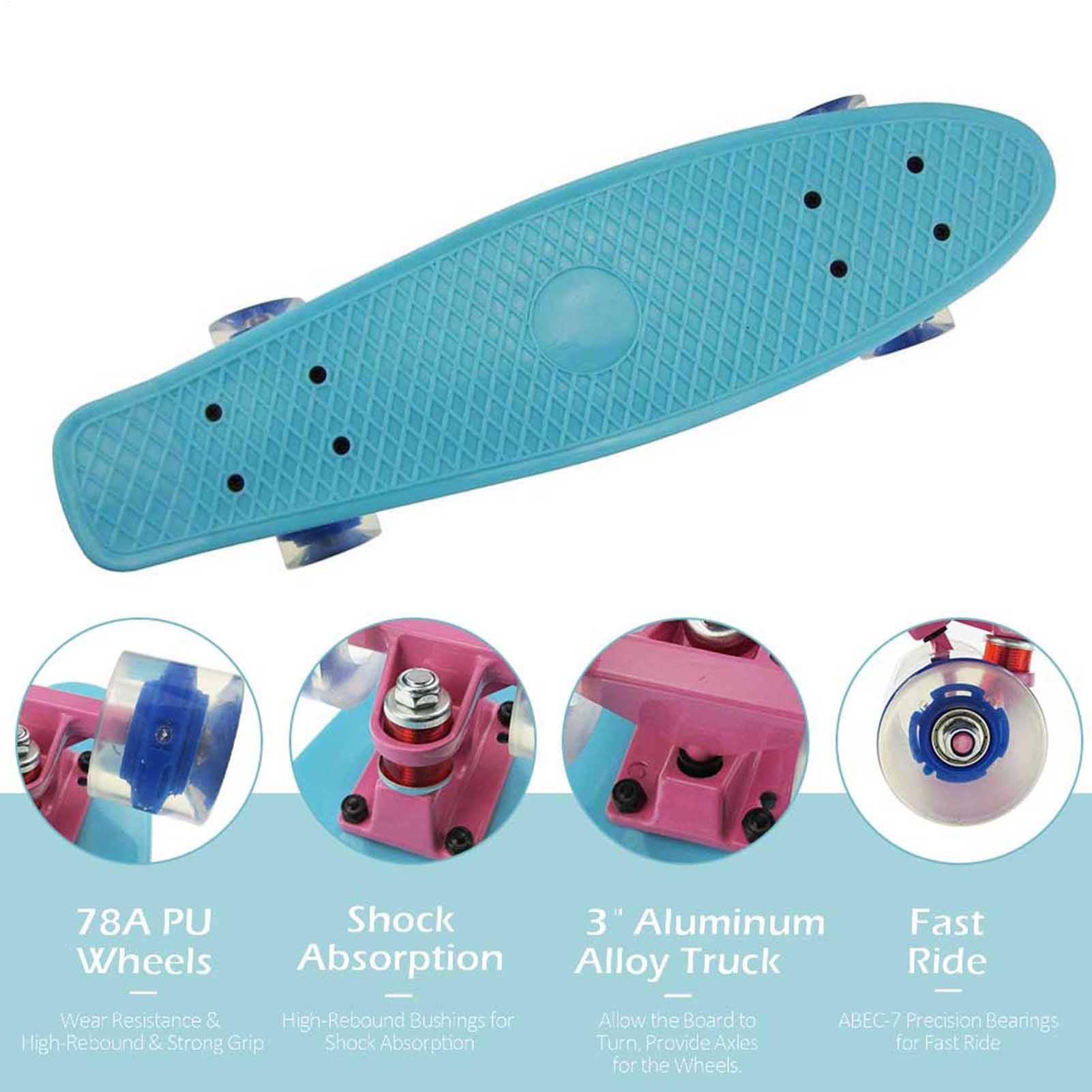 Monopatín para niños, colorido , 22 pulgadas Deck Cruiser Skateboard con