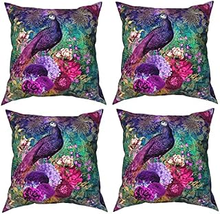 NA- Set of 4 Cushion Covers 45 x 45,Elegant Purple Teal Peacock Floral Print Decorative Cushion Covers,Polyester Cushion Covers for Sofa Decor, Multicolor