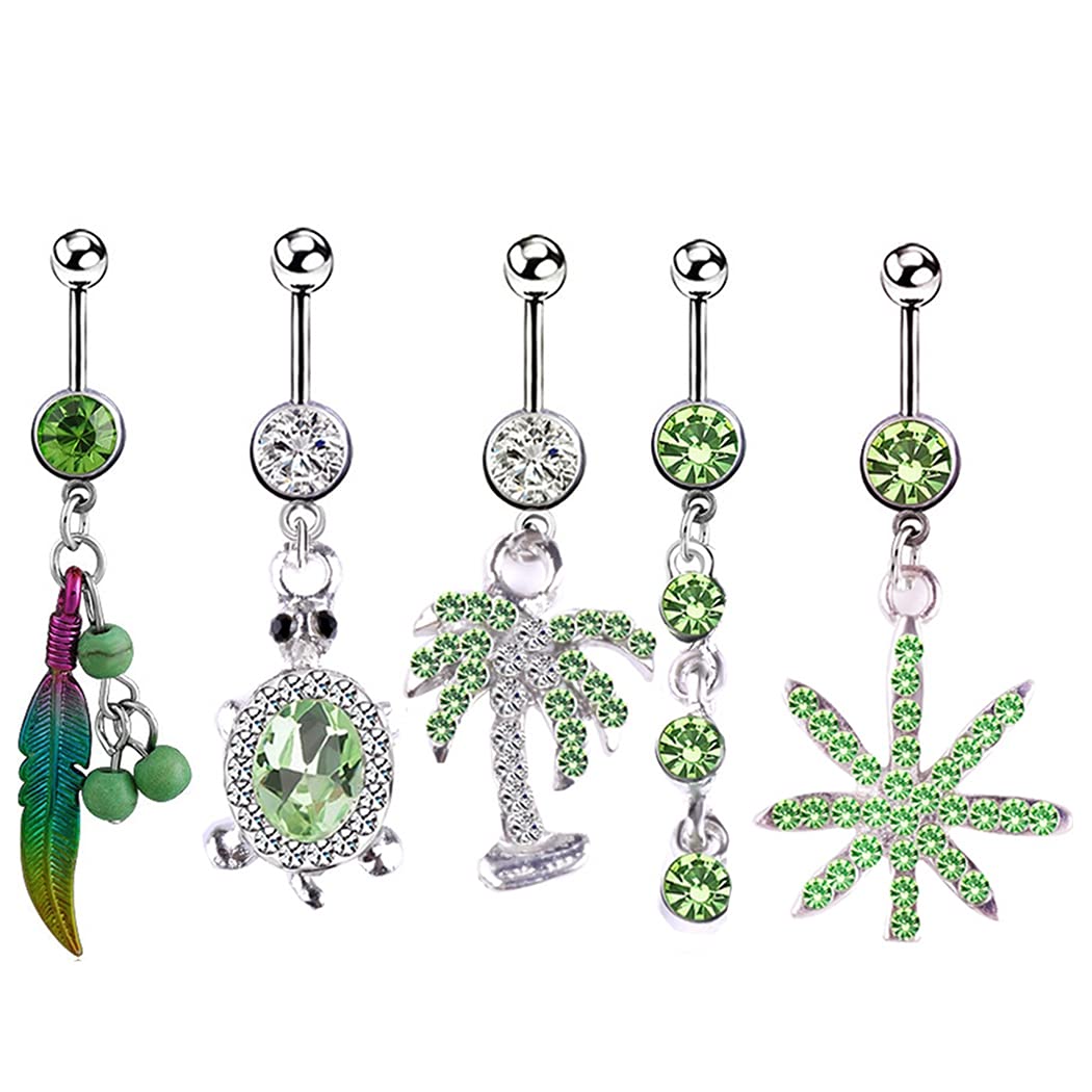 SOWUNO Belly Button Ring Rhinestone 5PCS Stainless Steel Elegant Novelty Chic Fashion Belly Ring Body Piercing Jewelry Chic Lightweight Safe Shiny