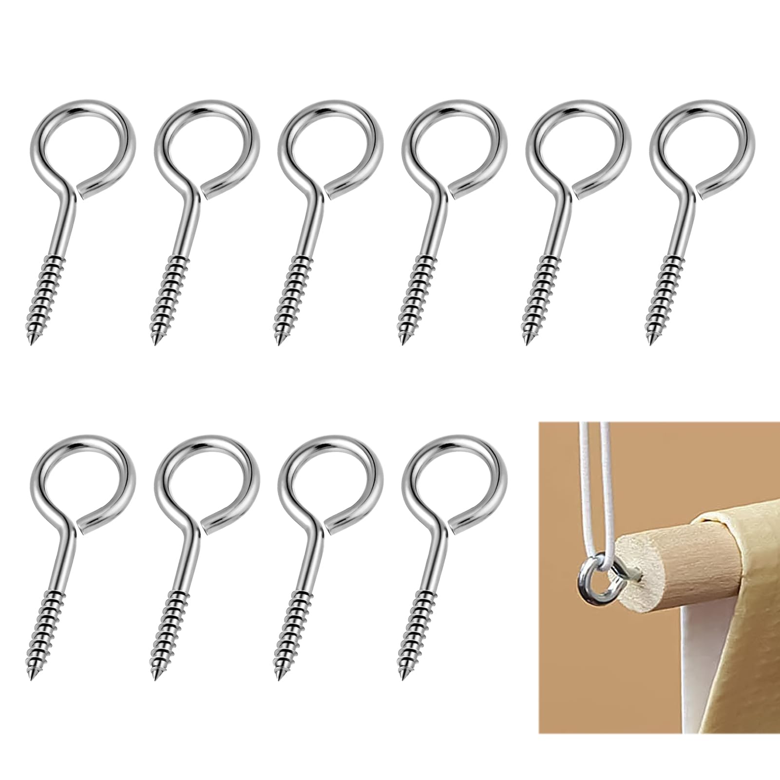 10 Pcs Eye Hooks Screw, 2.5 Inch Eye Screws Eyelet Screws Stainless Steel Heavy Duty Bolts, Rust & Corrosion Resistant