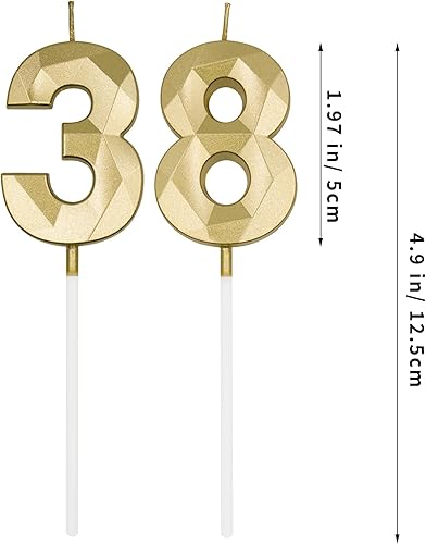 Miniatura 2 de Velas de cumpleaños número 38 y 83 para tartas, velas doradas con forma de diamante 38 y 83, decoración de cumpleaños, suministros de fiesta para