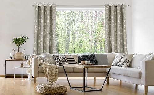 West Lake Khaki Tan White Leaf Jacquard Curtain 2 Panels Heavy Linen Textured Room Darkening With Branches Pattern Grommet Top Window Treatment For Living Room/Bedroom,50"X84"X2 #TOP1