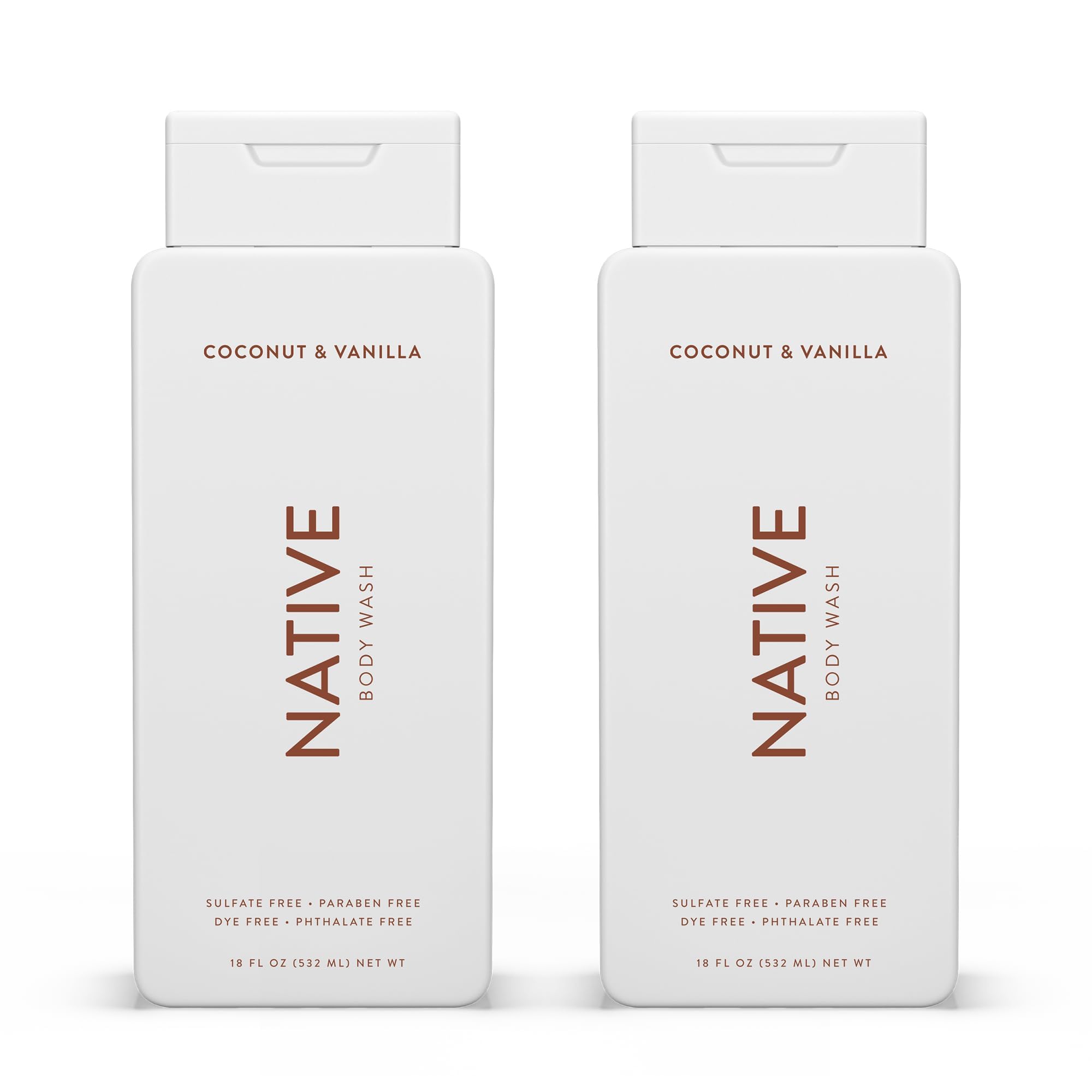 Native Body Wash Contains Naturally Derived Ingredients | For Women & Men, Sulfate, Paraben, & Dye Free Leaving Skin Soft and Hydrated | Coconut & Vanilla 18 oz - 2 Pk