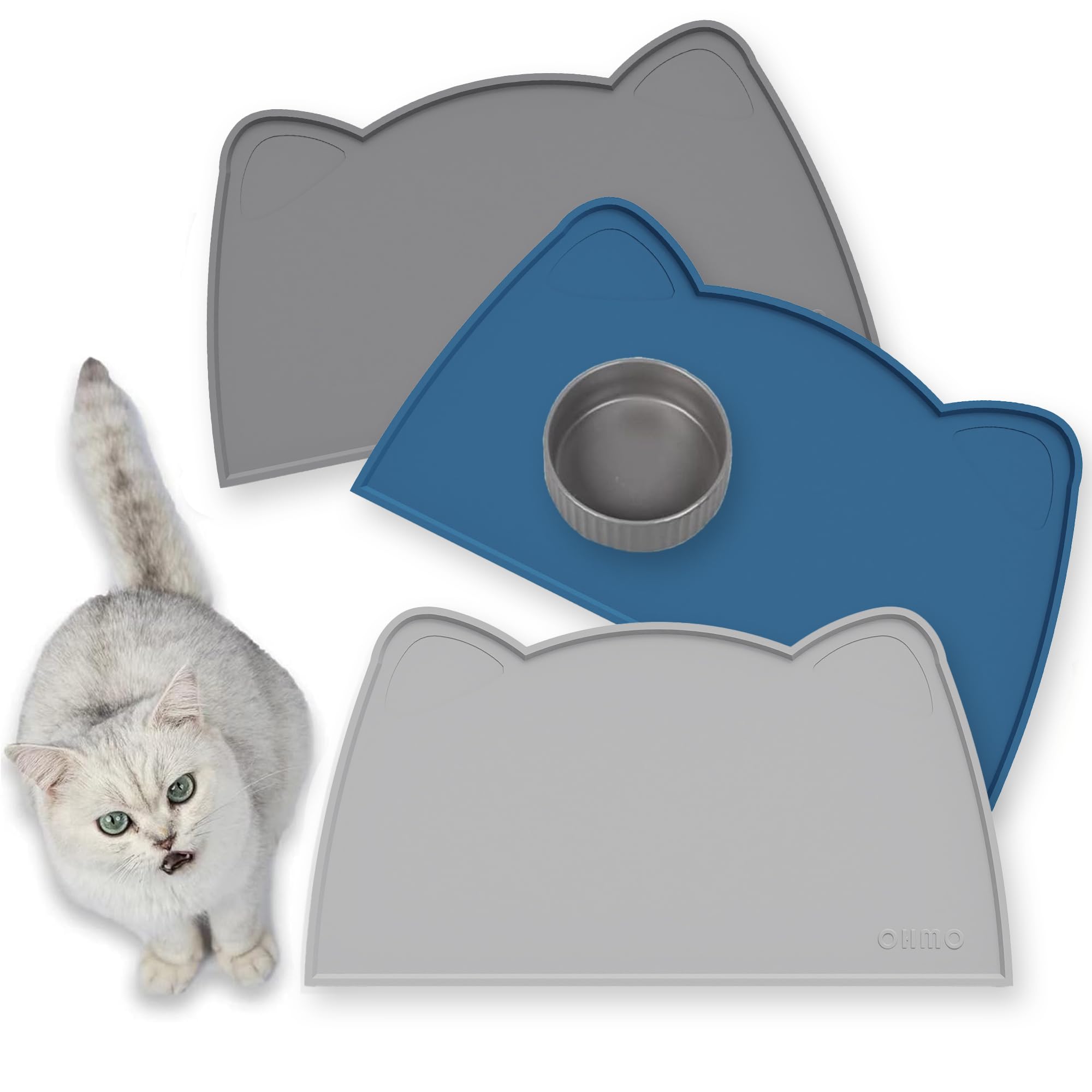 OHMO Cat Food Mat, Silicone Waterproof Dog Food Mat, Non-Skid Spill Proof Pet Feeding Mat for Food and Water, Easy to Clean Dog Placemat(Ash Grey, 46 * 25cm)