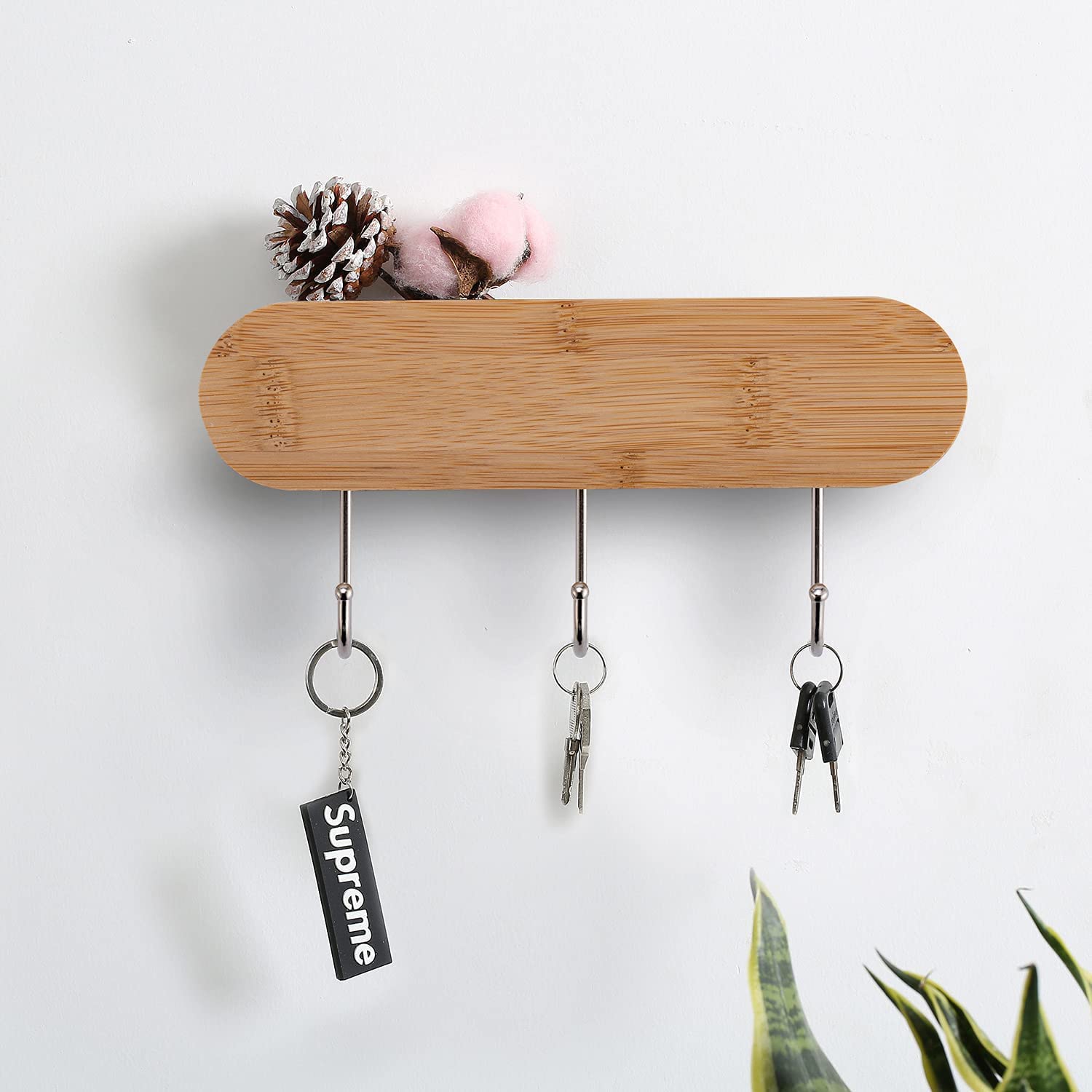 ODEJIA Self-Adhesive Bamboo & Stainless Steel Hook Bar with 3 Hooks, Adhesive Towel Robe Bathrobe Hooks Hanger Coat Rack for Bathroom Kitchen Bedroom Toilet Cabinets, Wall Mount (B09TJ63J2G) Amazon Price History, Amazon Price Tracker