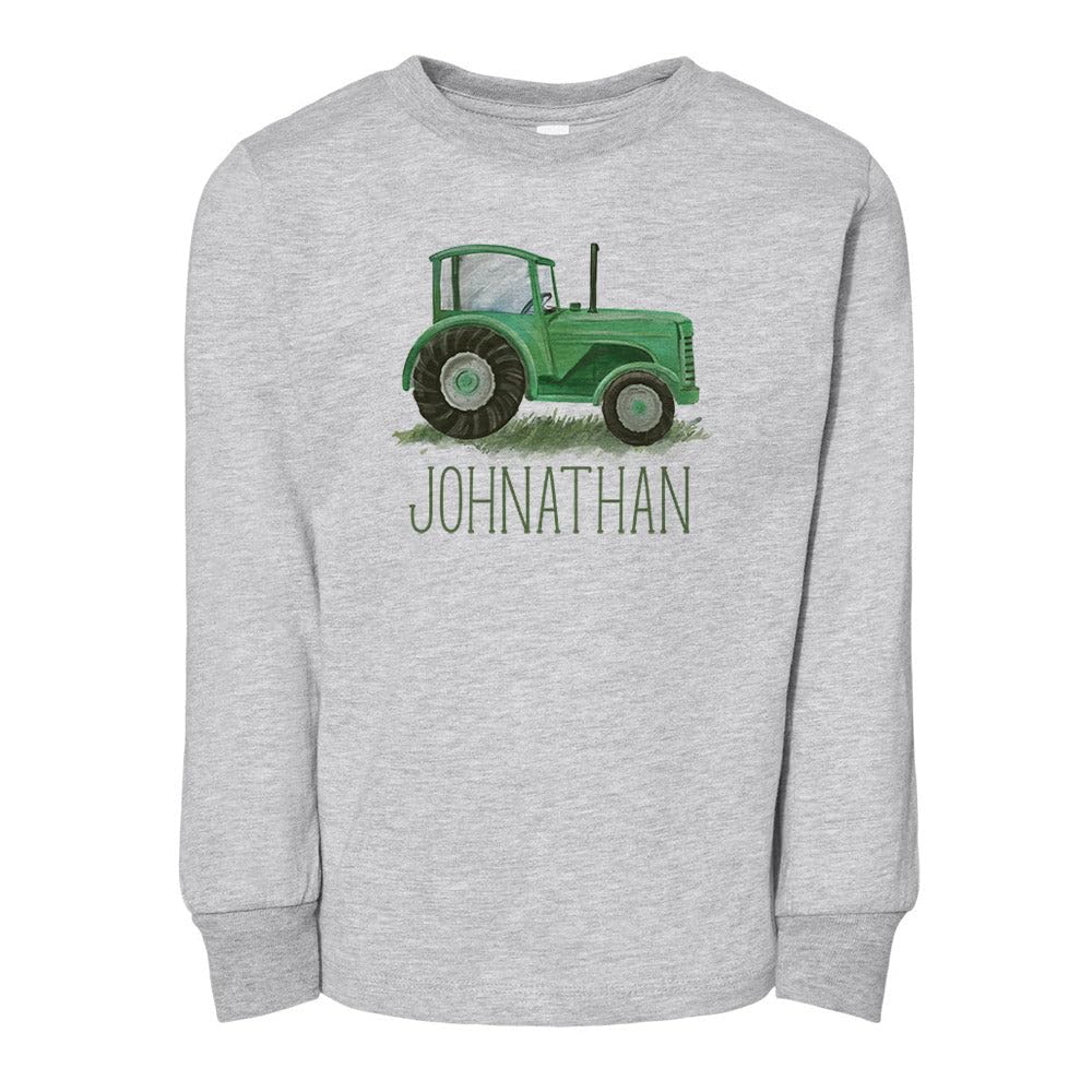 Tractor Custom Name Personalized Toddler Kids Long Sleeve T-Shirt 3T Heather Grey