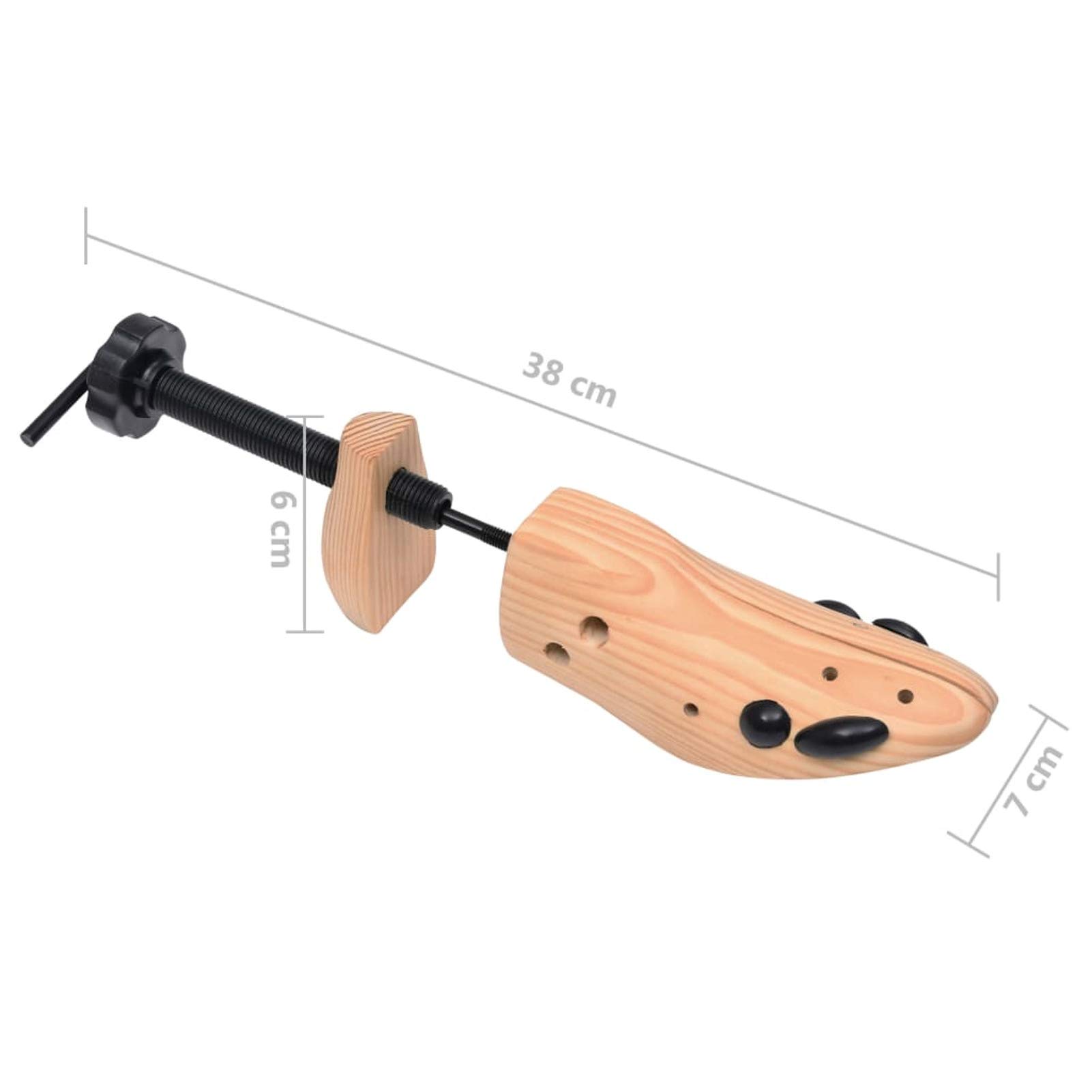 Tendiscarpe in legno massello di pino, regolabili in lunghezza e larghezza con manopola e gancio L, 38 x 7 x 6 cm, con 12 fori e 8 tappi per alluce valgo, per scarpe da uomo e donna misura 36-40