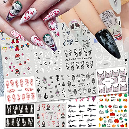 24 Sheets Halloween Nail Art Water Stickers Decal Horror Funny Foil Transfer Nail Decals Halloween Nail Art Stickers Skull Bone Ghost Nail Designs French Tips Manicure Holiday Halloween Decorations #TOP7