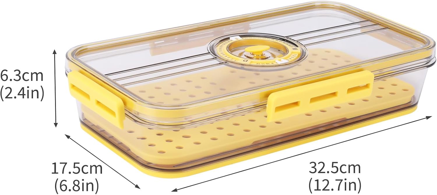 Cheese and Lunch Meat Container for Refrigerator with Drain Tray,Clear Deli Meat Storage Organizer, Airtight Bacon Keeper, Cold Cuts and Sandwich Meat Fridge Containers for Organizing-Yellow