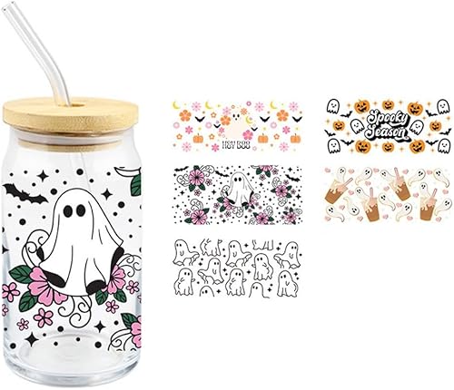 Miniatura 2 de Adhesivo de transferencia UV DTF, calcomanías de transferencia de envoltura de taza de Halloween para vidrio, adhesivo impermeable para