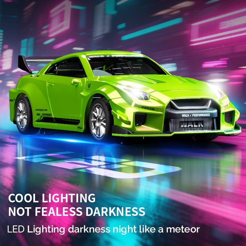 1/43 Mini RC Drift Car, 2.4G Vollproportionales Elektrisches Racing Auto mit LED-Lichtern, Hochgeschwindigkeits-Driftfahrzeug für Indoor/Outdoor(Q9/Dunkelgrün/D43-01)
