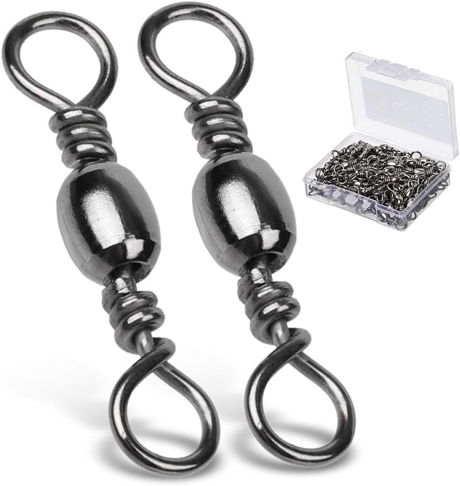 AMYSPORTS High Strength Fishing Swivels Barrel Solid Ring Barrel Fishing Swivel Rolling Fishing Tackle Line Connector Saltwater Freshwater Stainless Steel Accessories