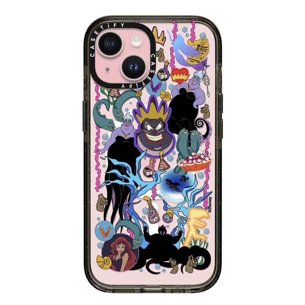 CASETiFY Impact iPhone 15 Case [Villains Co-Lab / 8.2ft Drop Protection/Magsafe] - Liar Sticker - Ursula - Clear Black