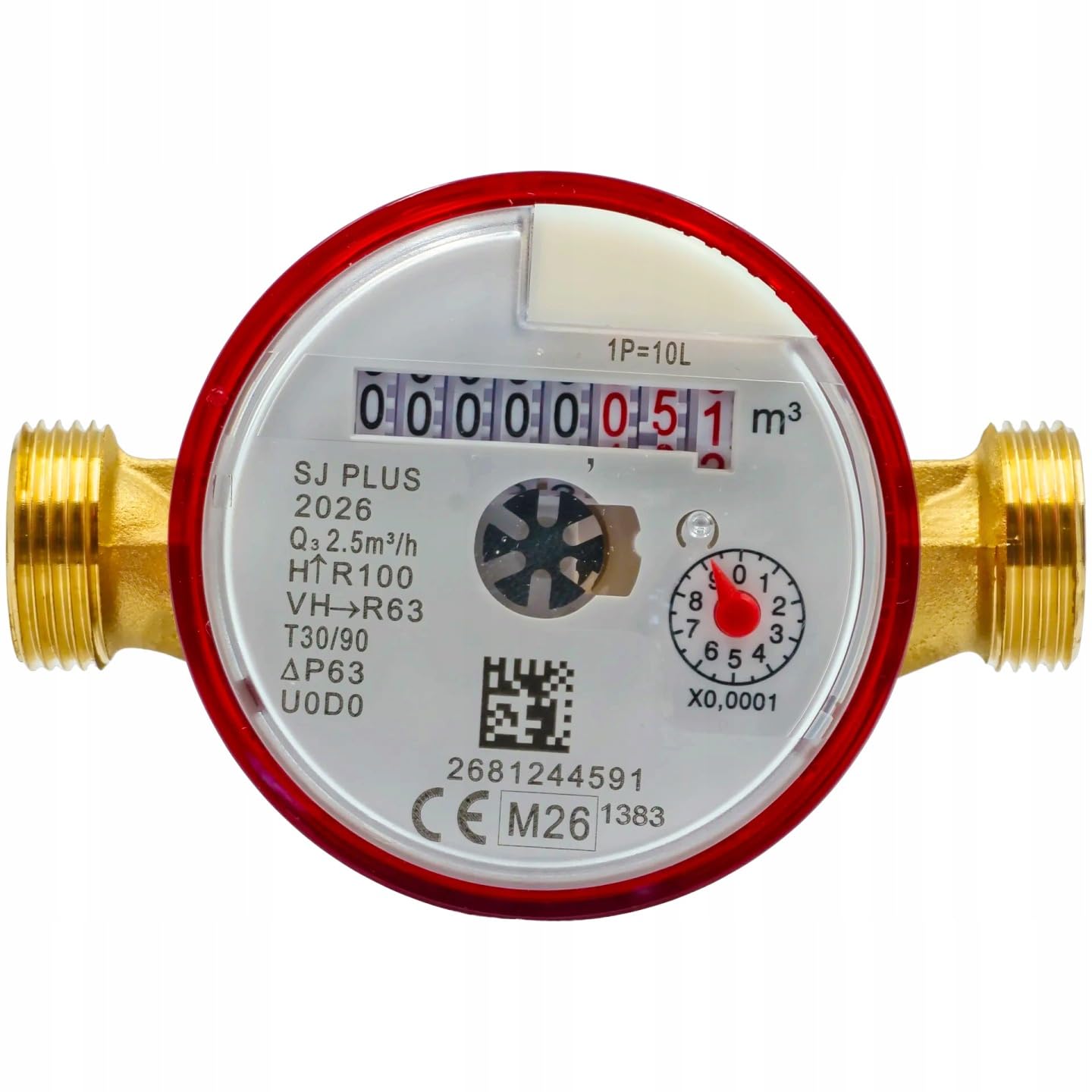 Contador de agua caliente DN15 1/2 pulgada de chorro único, Q3 2,5 m³/h, longitud 110 mm, rosca 3/4 pulgada, antimagnético, conforme MID, marcado M26 (2026)