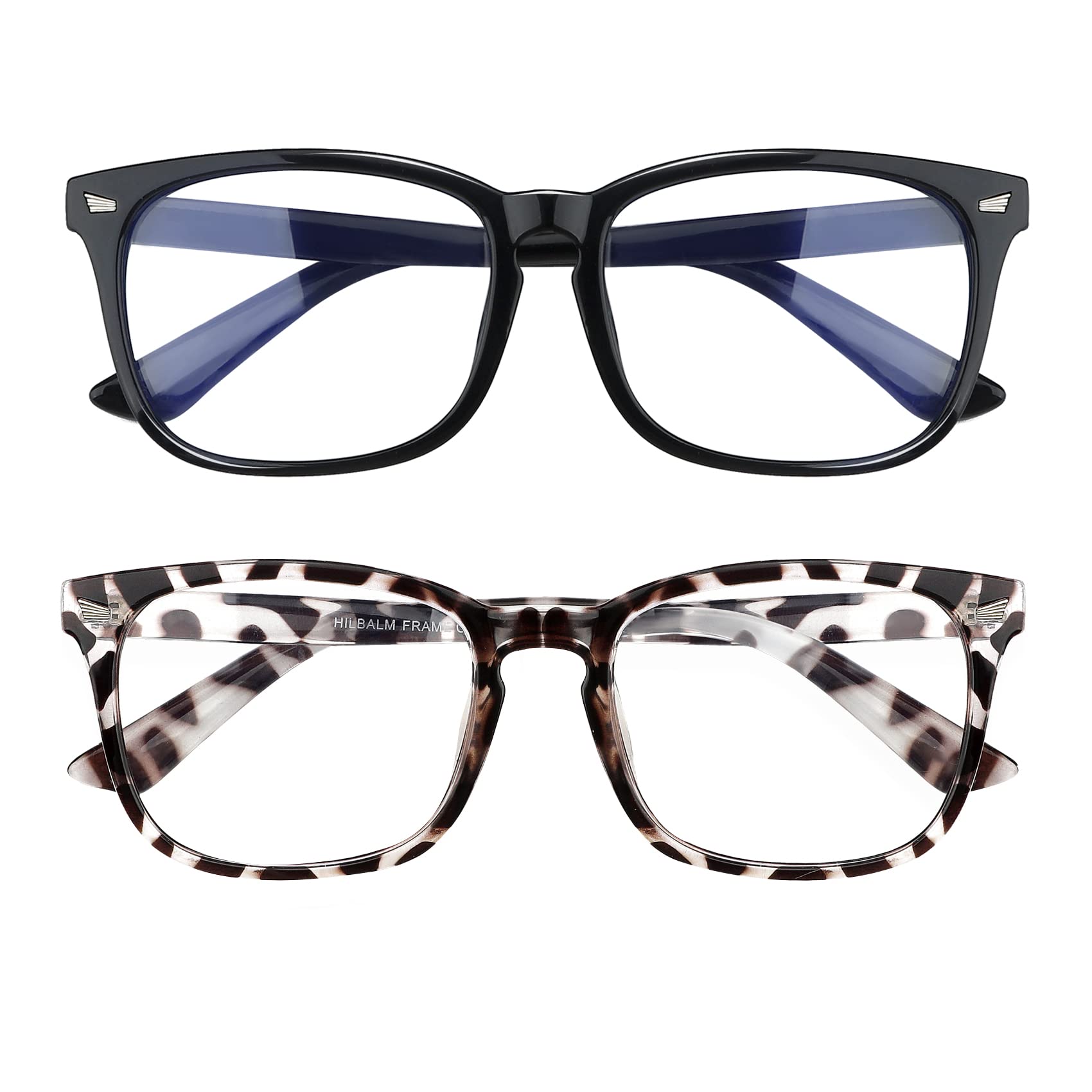 Fashion Square Blue Light Blocking Glasses - 2 Pack Womens Mens Computer Gaming Glasses