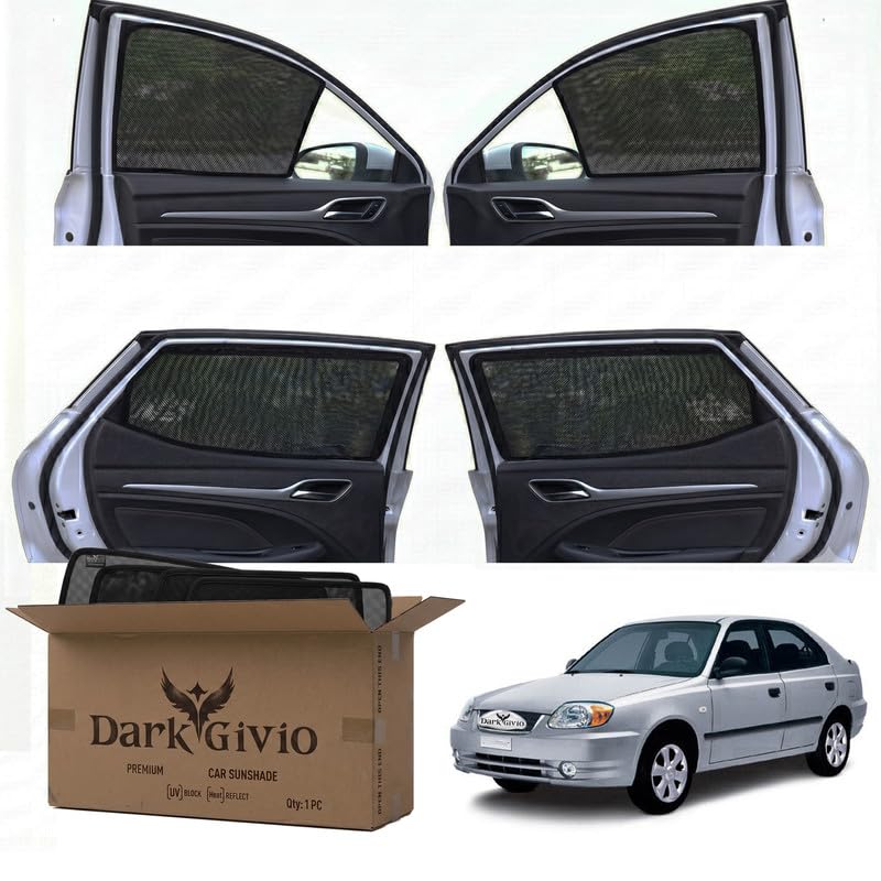 Image of Car Window Sun Shade Protector for Accent | Exact Fit Non-Magnetic Half Cut Sunshade (Set of 4 /6) | UV Blocker Side Window Car Curtains & Interior Accessory
