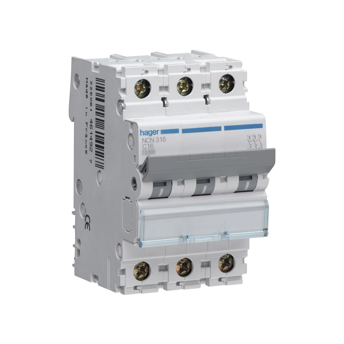 Hager 16A Triple Pole Mcbs 10Ka Type B Nbn316a Size 10