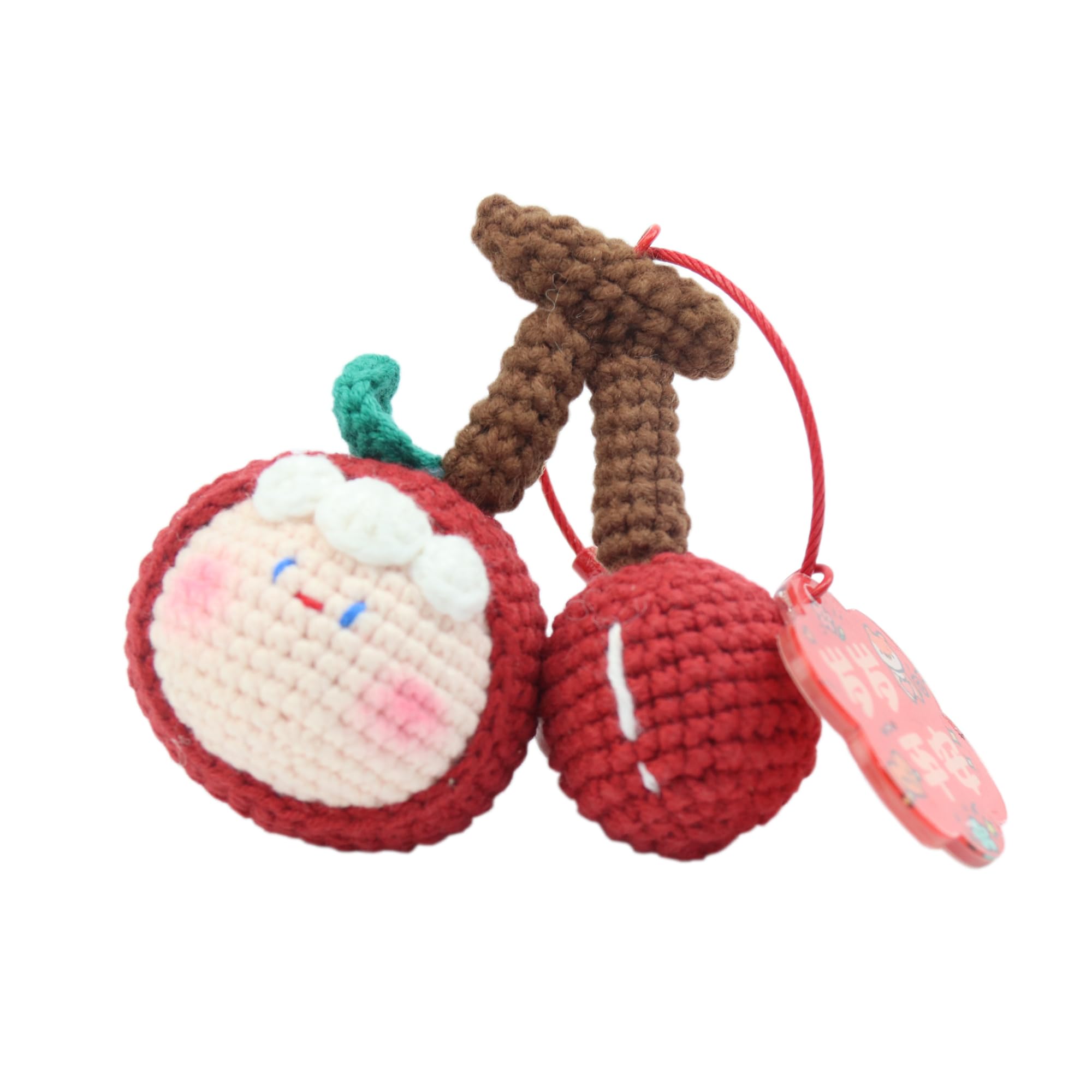 Yoofull Unisex Cherry Handmade Handcraft Crochet Cute Kawaii Key Chain Accessories Backpack Purse Key Charms