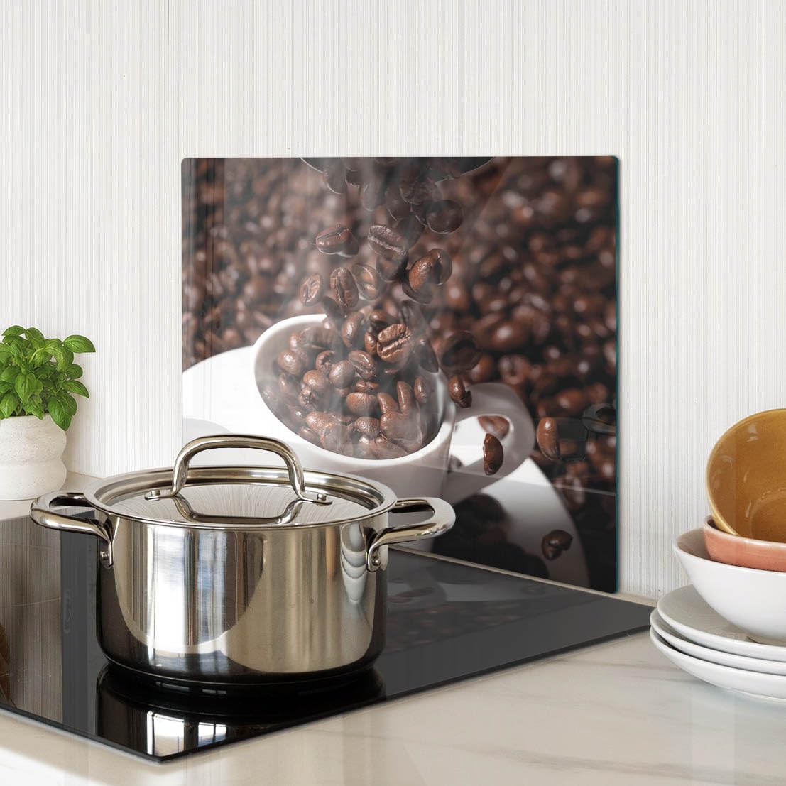 Tagliere in vetro temperato 40x30 cm Tazza di chicchi di caffè
