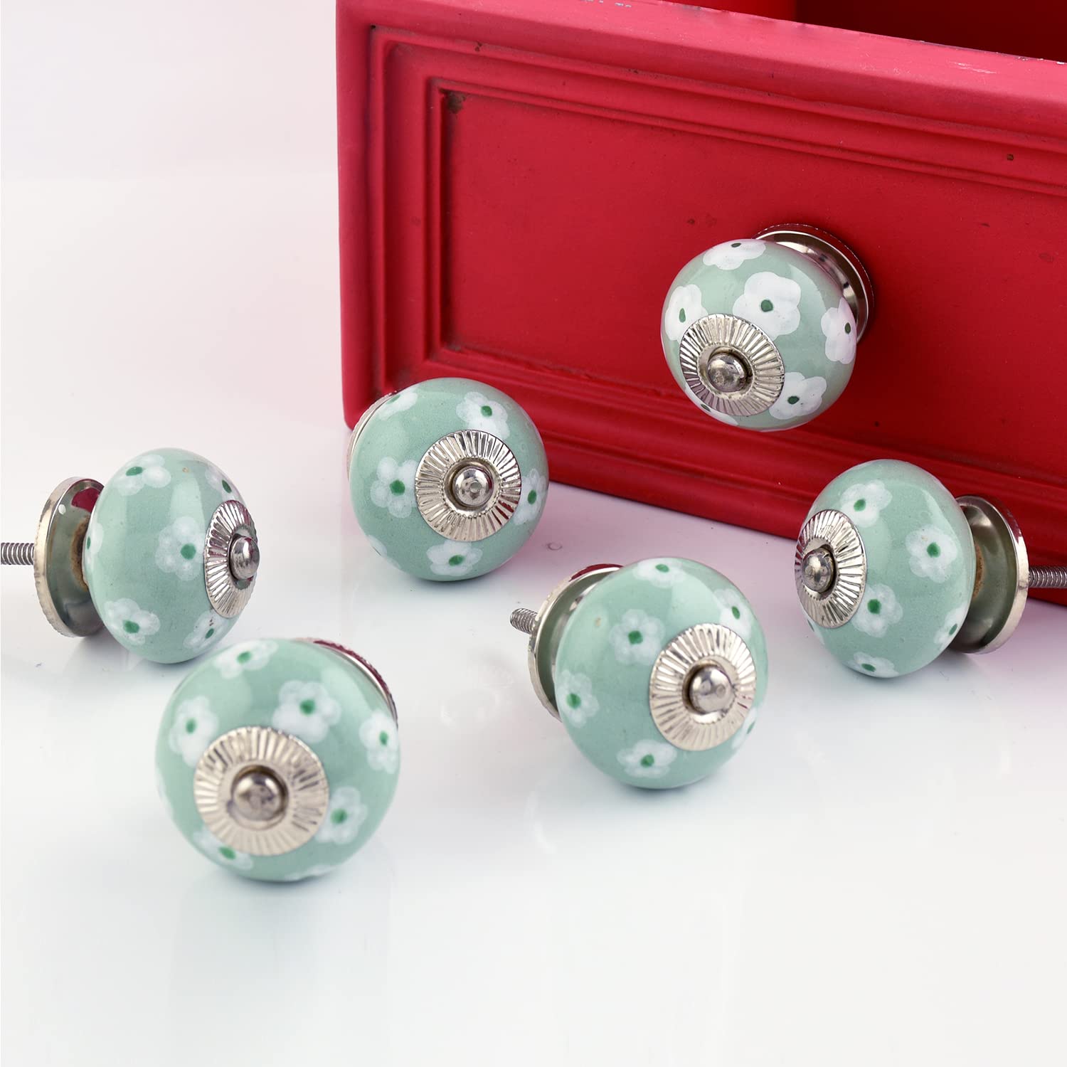 Indian-Shelf Pack of 6 Sage Green Drawer Knob- Ceramic Dresser Knob- Round Door Handles- Floral Drawer Pull- Door Pull- Dresser Knobs Nursery- Dresser Drawer Pulls and Knobs- Cupboard Pulls (B09PYC6DN7) Amazon Price History, Amazon Price Tracker