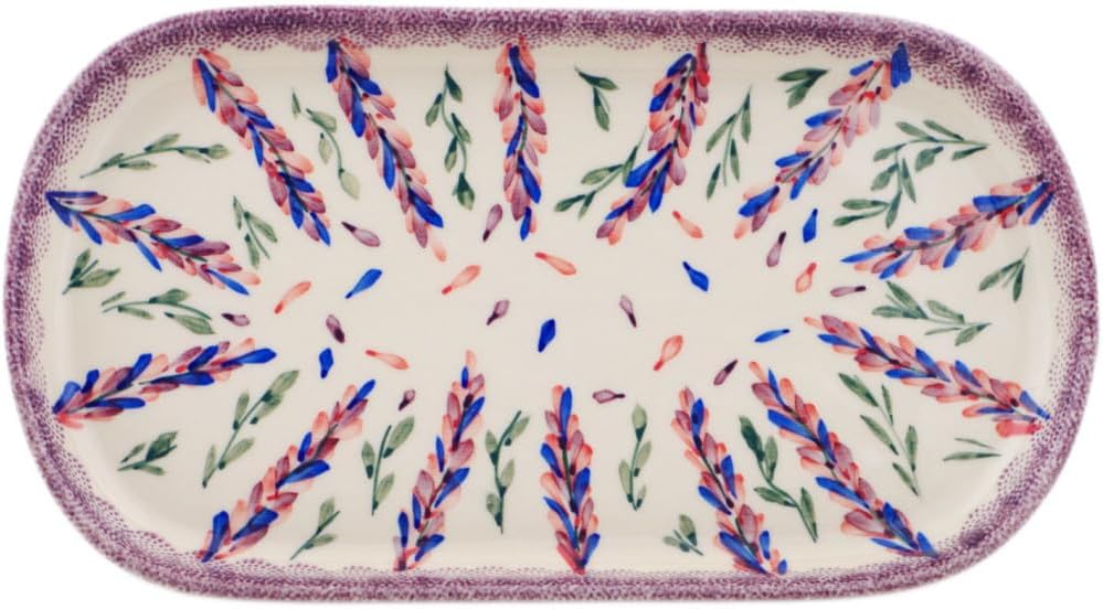 Polmedia Polish Pottery Oval Platter 11-inch UNIKAT - Lupine Surprise Pattern Handmade in Boleslawiec Poland by Ceramika Dalia + Certificate of Authenticity
