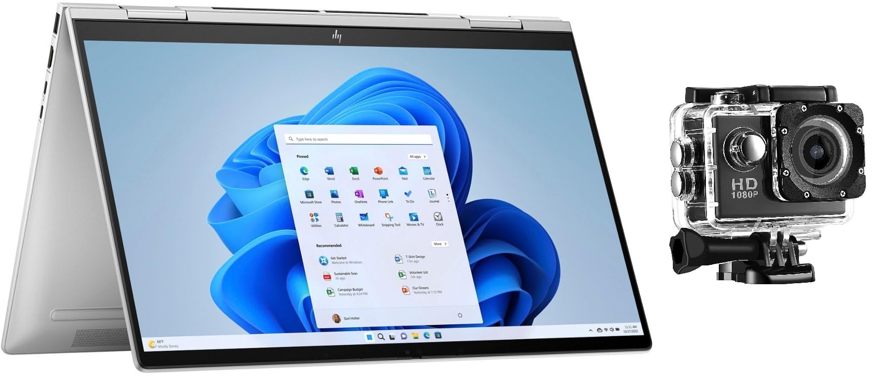 HP2023 Latest Envy 2 In 1 Laptop 15.6" FHD Touch Laptop 13th Gen Core i7-1355U 16GB 512GB SSD Iris Xe Graphics Backlit Eng Key WIN11 Silver With Free Sports Action Camera