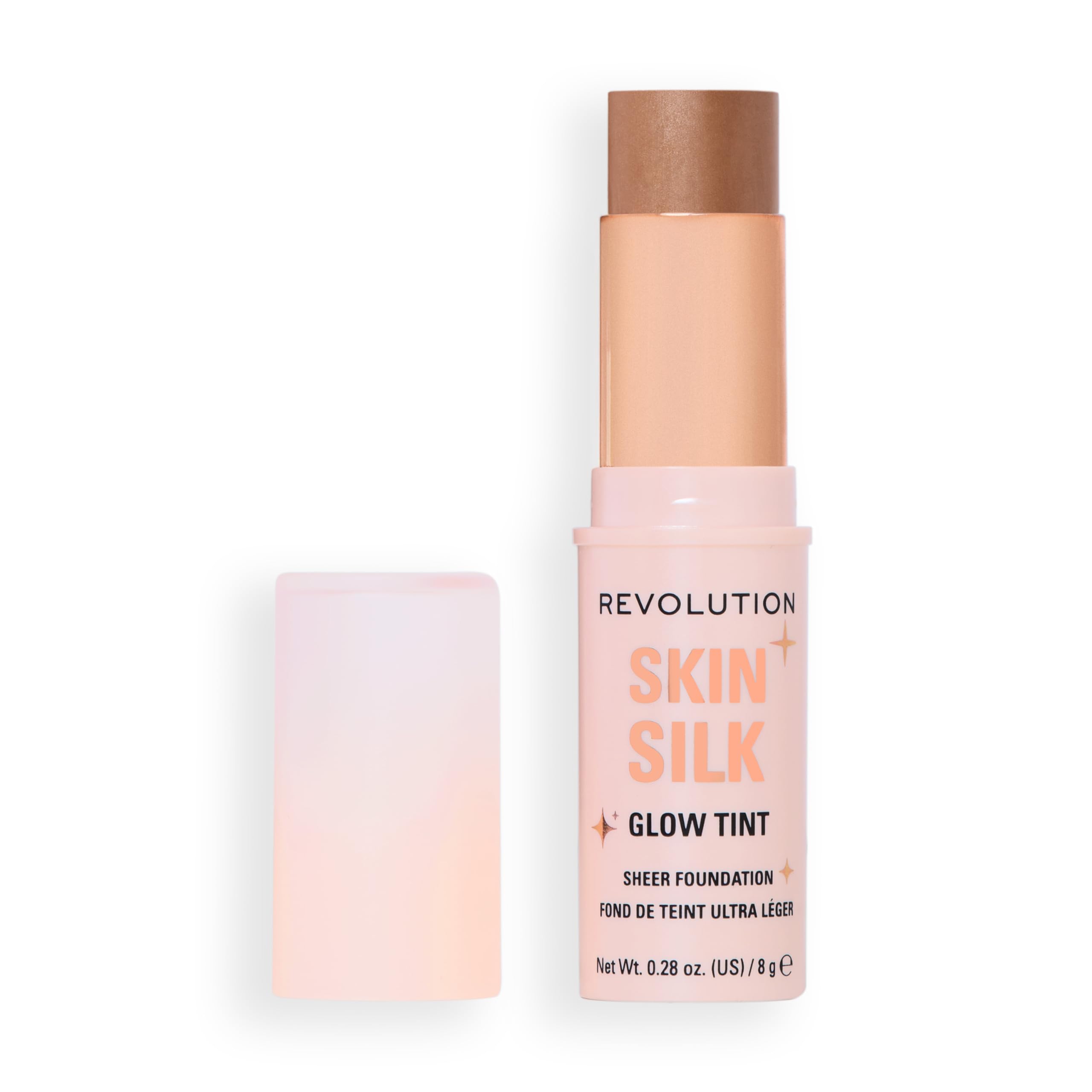 Revolution Skin Silk Glow Tint Sheer Foundation Stick, For Luminous Skin, Banish Blemishes & Smooth Fine Lines, Shade Tan Cool, 8g