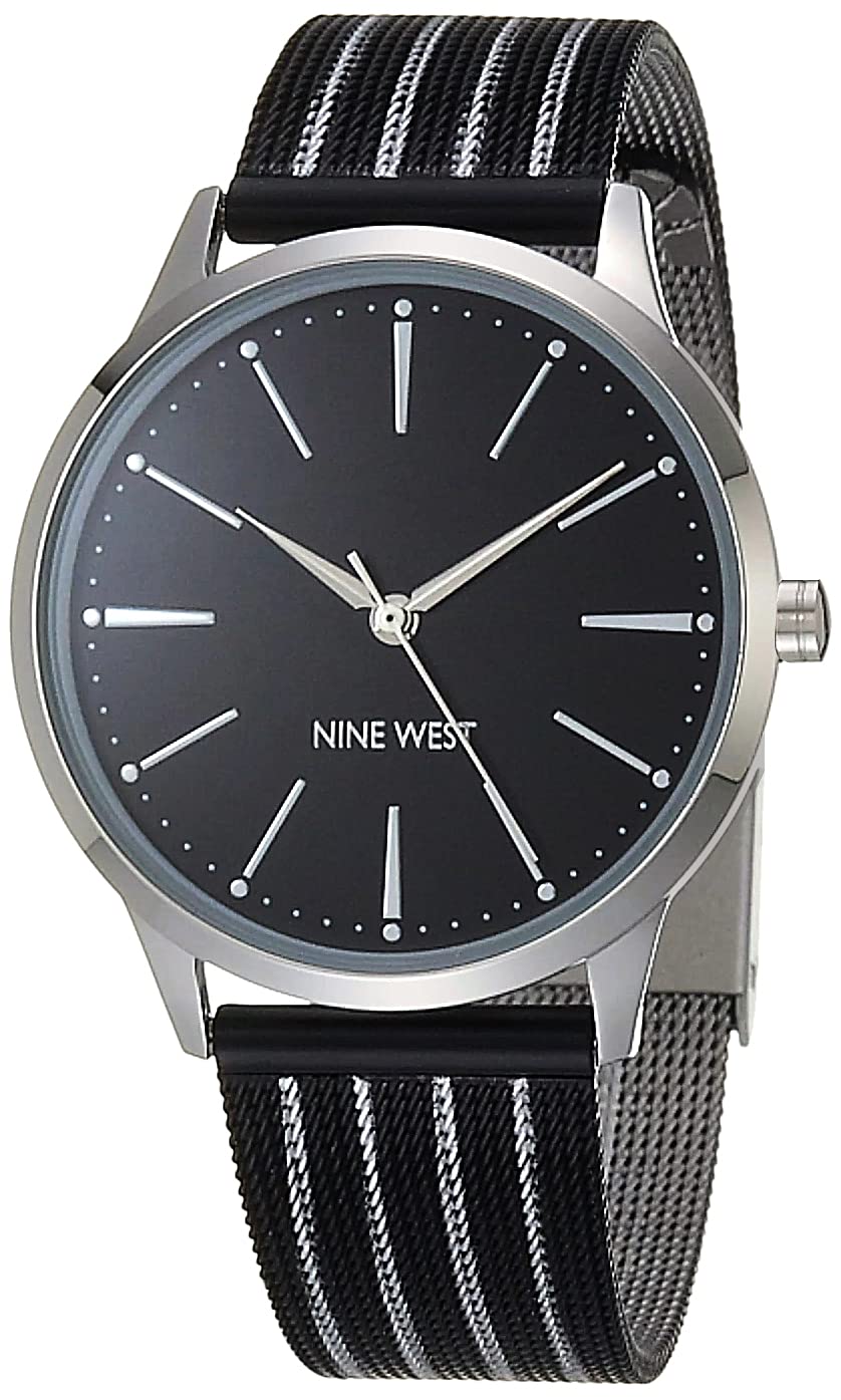 Nine West Damski zegarek z siateczką, czarny/srebrny, pasek