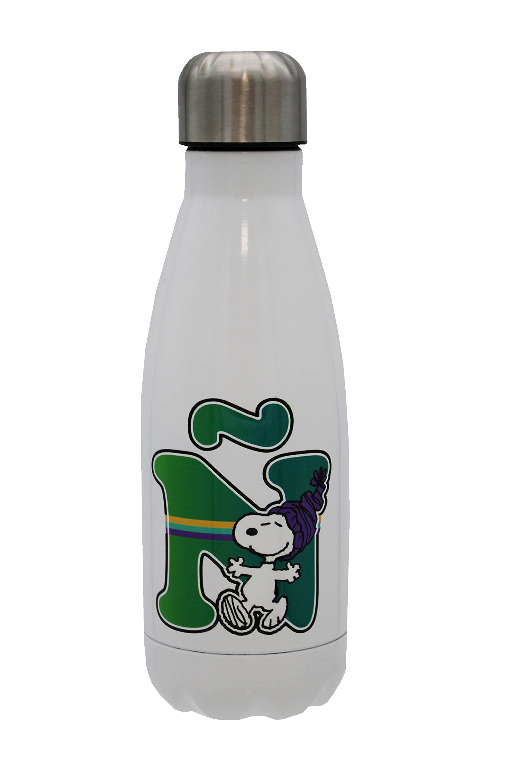 Snoopy – Stainless Steel Water Bottle, Airtight Closure, with Multicoloured Letter Ñ Design, 550 ml, White, Official Product (CyP Brands)