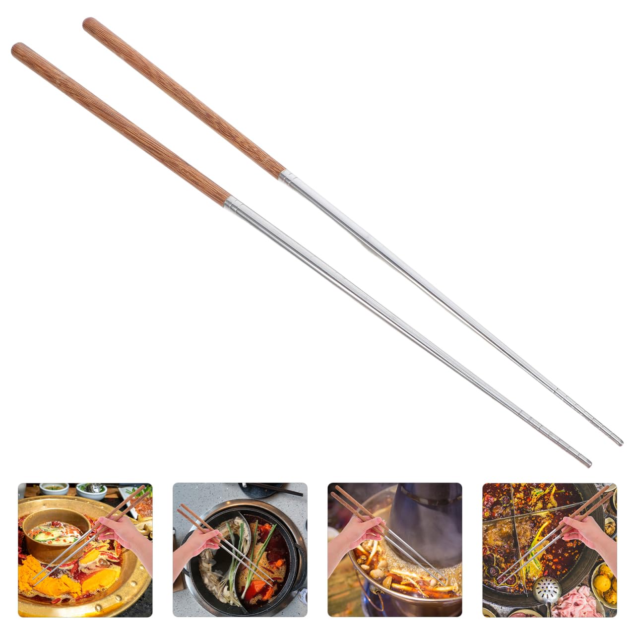 Kichvoe Long Cooking Chopsticks 15.75 " Stainless Steel with Wooden Handle — Amazon image 7
