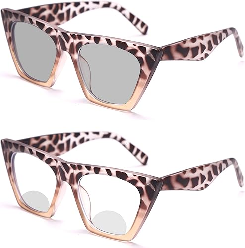 mincl Gafas de lectura bifocales fotocromáticas de transición para mujer, gafas de sol cuadradas de moda con ojo de gato de leopardo