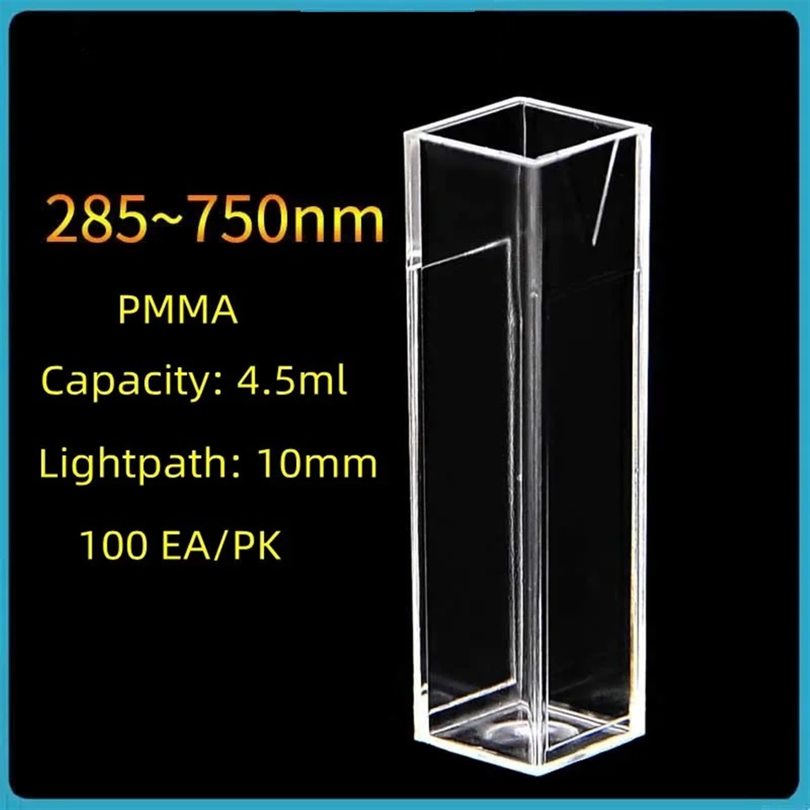 Einweg-Kunststoffküvette, Acryl-PMMA-Küvette, 4,5 ml Fassungsvermögen, Standardtyp, zweiseitig, transparent, Kat. Nr. 14955126, 100 Stück pro Packung