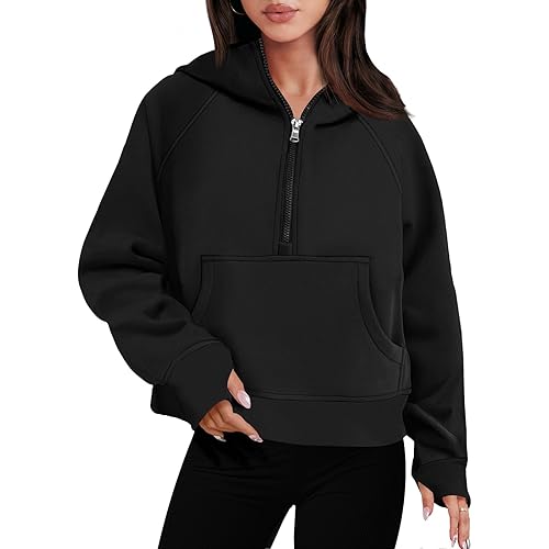 ANRABESS Women Half Zip Cropped Hoodies Fleece Quarter Zip Up Pullover Sweatshirts Winter Clothes 2023 Outfits Sweater