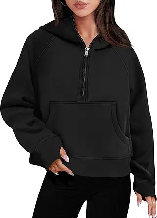 ANRABESS Women Half Zip Cropped Hoodies Fleece Quarter Zip Up Pullover Sweatshirts Winter Clothes 2023 Outfits Sweater