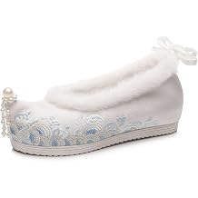 Women's Luxurious Lining Embroidery Hanbok Shoes Chinese Traditional Ancient Style Cloth Shoes Ladies Vintage Stage Performance Oriental Shoes Tassel and Beads 24CM