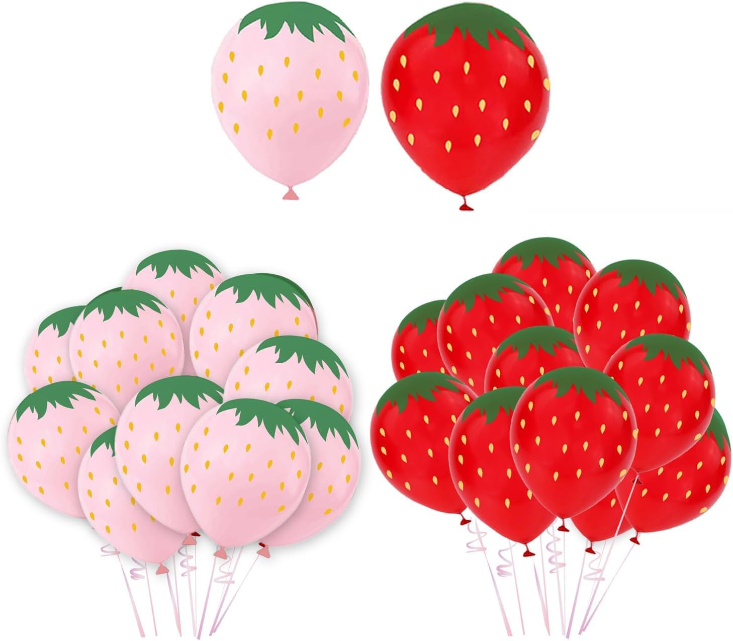 Samyosaien Strawberry Balloons 20PCS, Red & Pink Strawberry Birthday Decorations with Berry Pattern, Fruit Balloons Set for Women's Party, Wedding, Anniversary & Summer Celebration