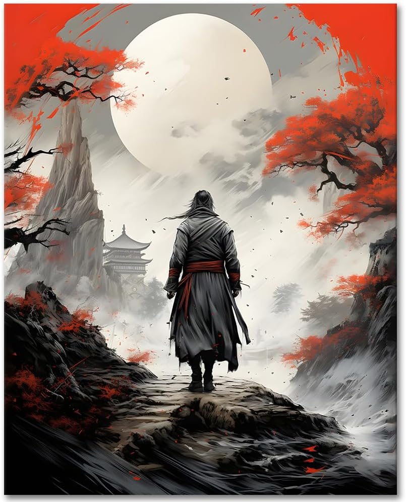 TUMOVO Paint by Numbers Kit for Adults Warrior Paint by Numbers for Adults Kids Japanese DIY Paint by Number Kits on Canvas Moon Acrylic Painting Art Crafts for Home 16"x20"(Frameless)