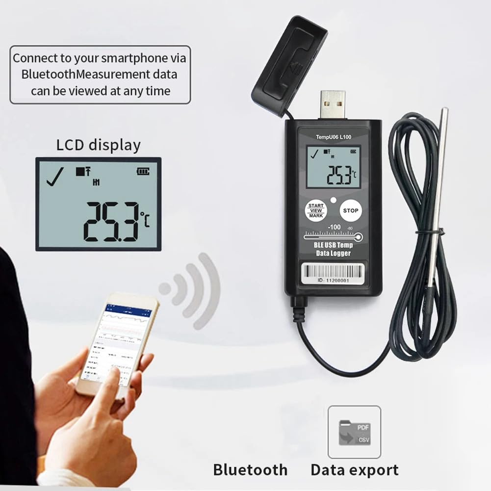 TempU06-100°C rejestrator danych niskotemperaturowych cyfrowy 32000 punktów Bluetooth USB rejestrator temperatury do przechowywania zimnego łańcucha