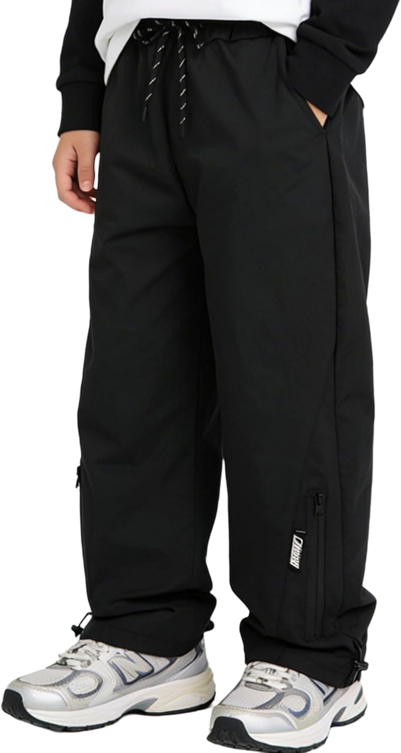 Hansber Boys Waterproof Outdoor Cargo Pants Elastic Waist Zipper Leg Openings Windproof Activewear