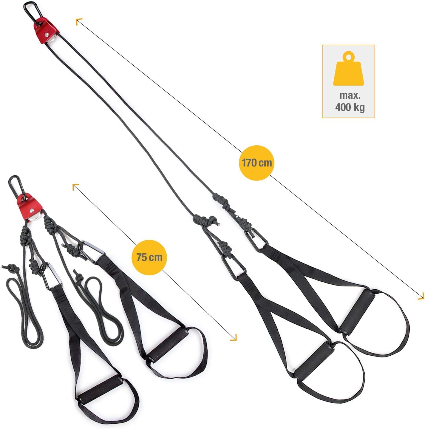 High Pulse Allenamento Sospensione (Set di 7 Accessori) – Suspension Training da casa inclusivo di carrucola, Ancoraggio Porta, Muro, Poster, Borsa, Fascia Fitness e Cartello Porta, TRX