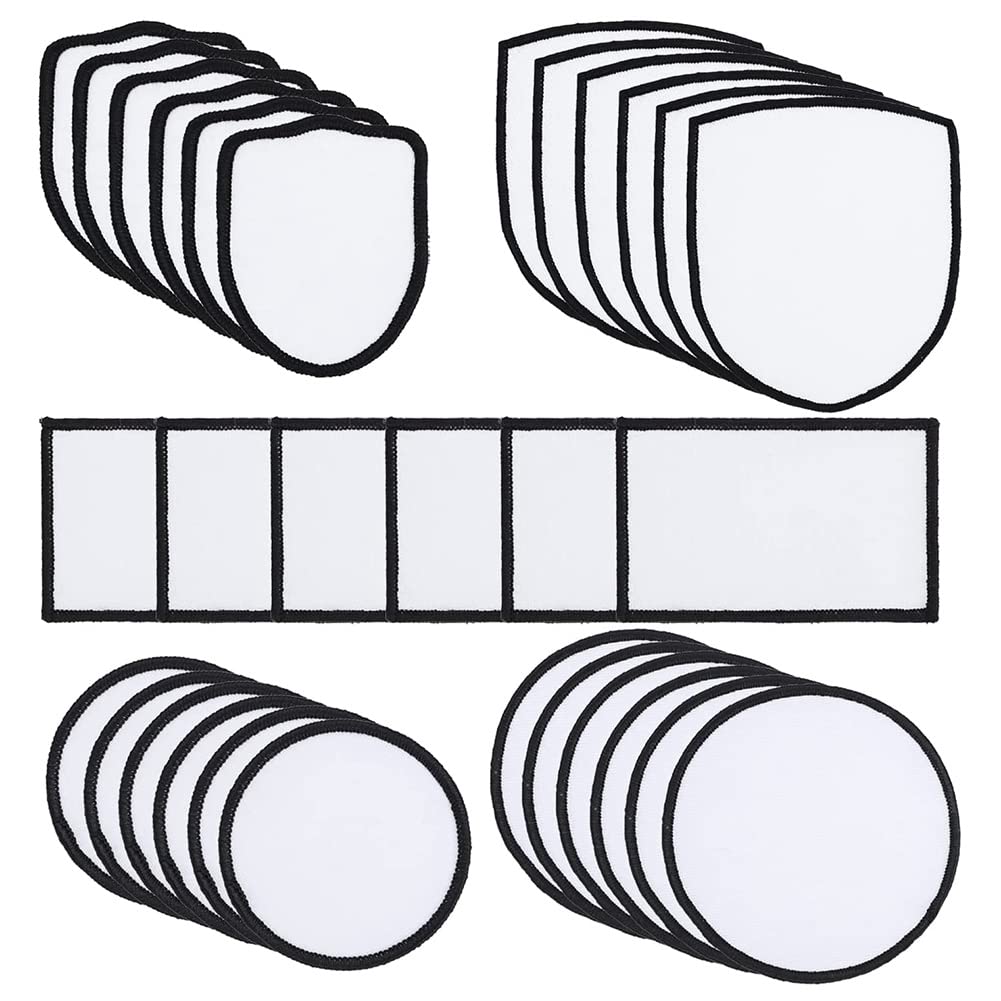 CTRLZS 30 Pieces Sublimation Iron-on Patches Fabric, 5 Shapes Sublimation Blanks Patches Repair Patches for DIY Crafts, Hats