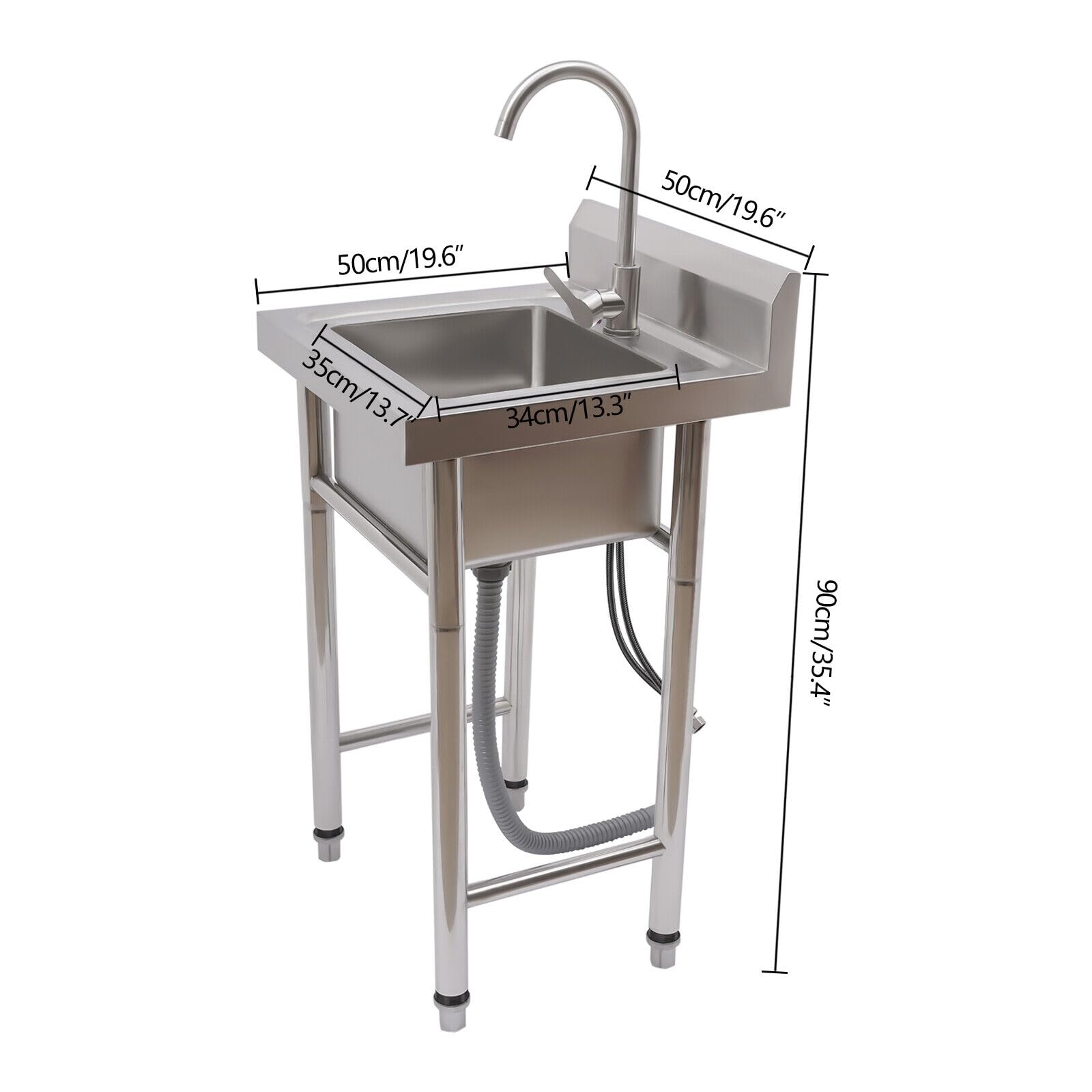 Fregadero de cocina de acero inoxidable, kit de fregadero de cocina de acero inoxidable, juego de fregadero rectangular de acero inoxidable con colador de desagüe con grifo y tubos de bajada,