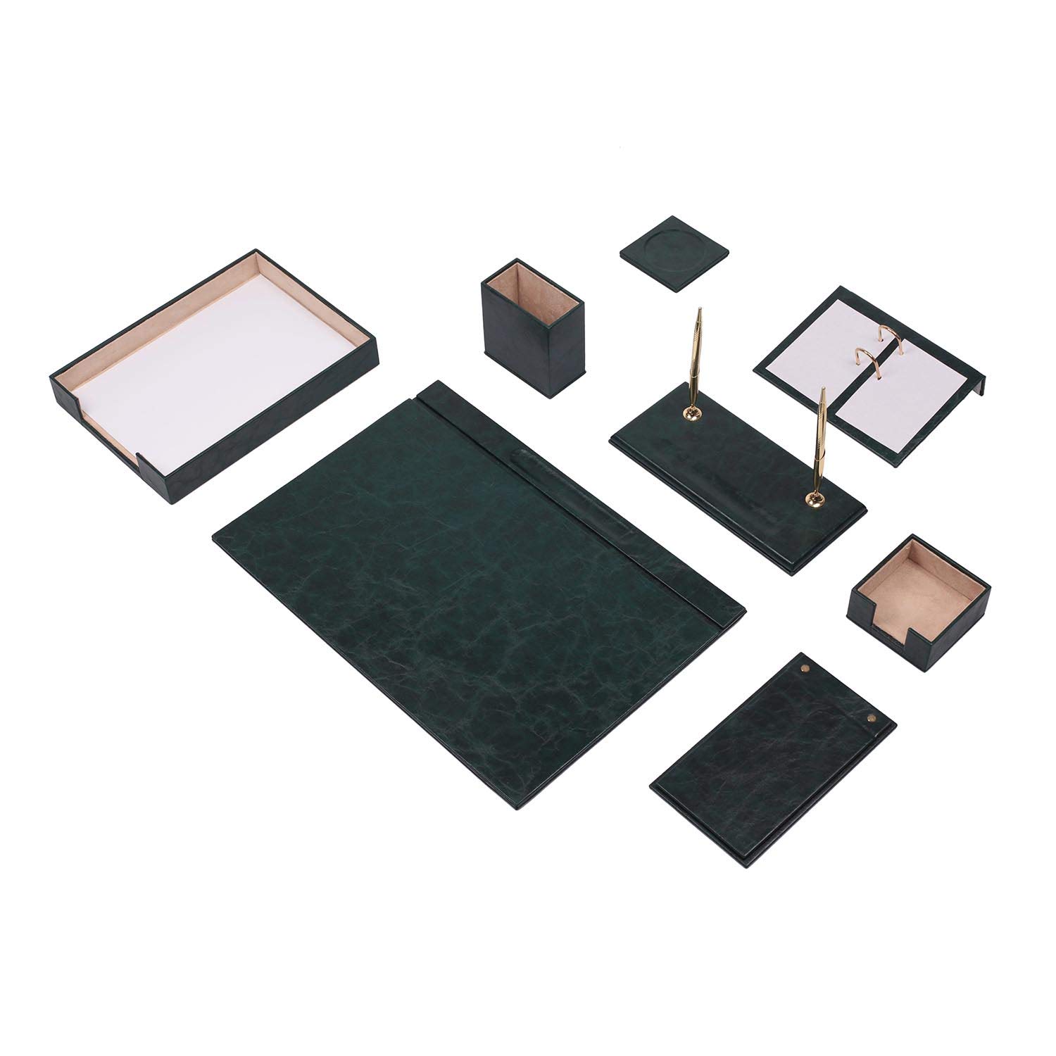 Set da scrivania in pelle, set organizer da scrivania, accessori da scrivania, porta documenti, 10 accessori, organizer da scrivania, accessori da scrivania, 10 pezzi, colore: Verde