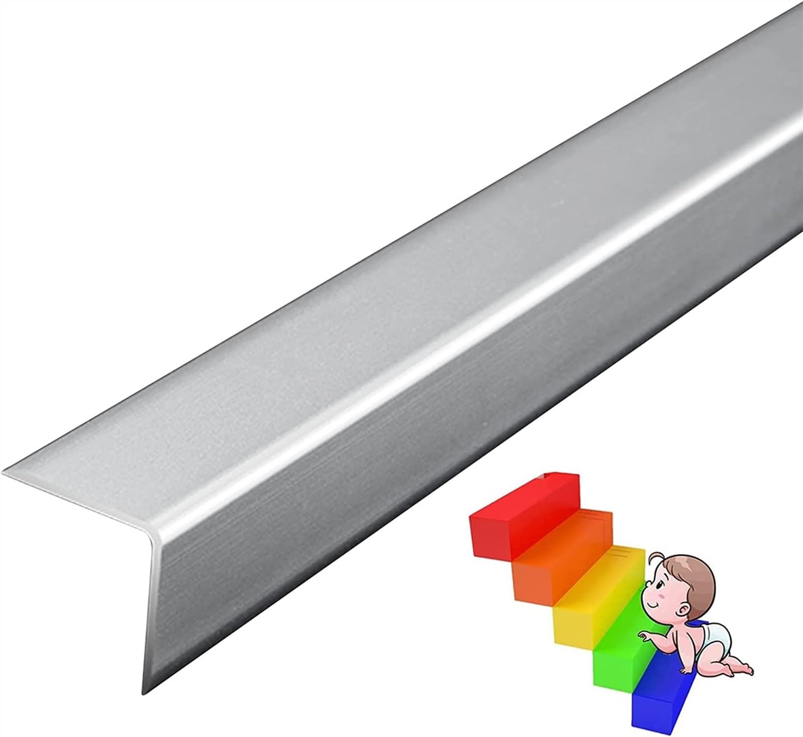 KEuLen Profilo di Transizione, Striscia di Soglia, Strisce di Rivestimento for Protezione Bordi for Scale a Forma di L, Strisce di Protezione for Scale/gradini/Angoli di Sicurezza(Silver)
